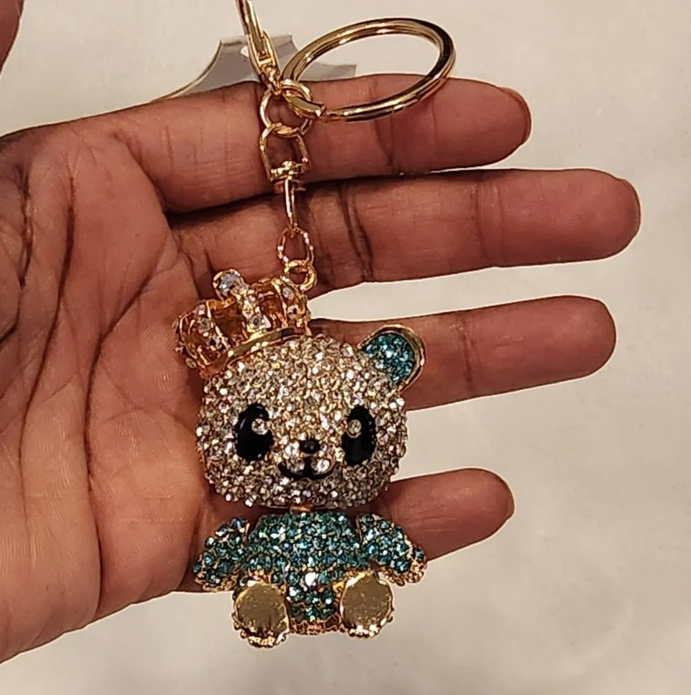 Sparkling Teddy Bear With Crown Keychain Bag Charm